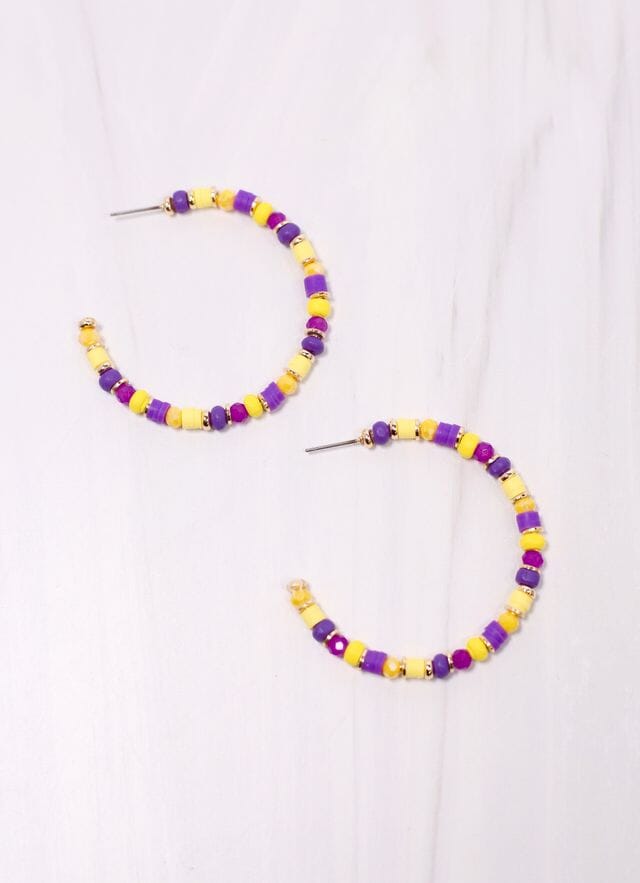 Bartlett Beaded Hoop Earring PURPLE YELLOW - Caroline Hill