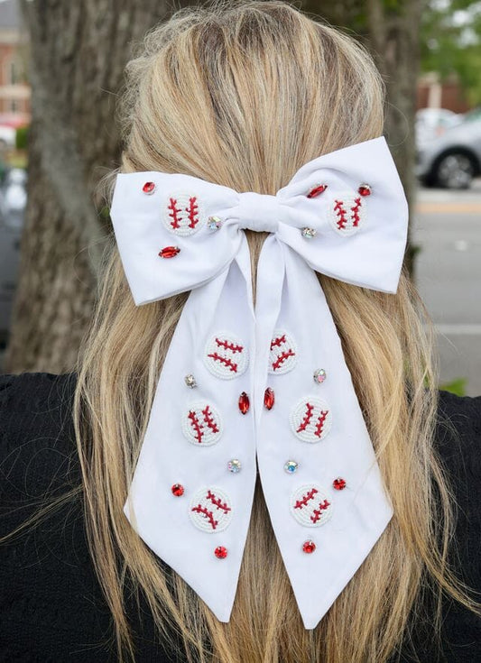 Baseball Babe Bow WHITE - Caroline Hill