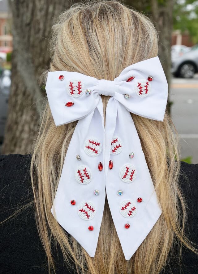 Baseball Babe Bow WHITE - Caroline Hill