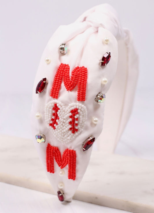 Baseball Mom Headband WHITE - Caroline Hill