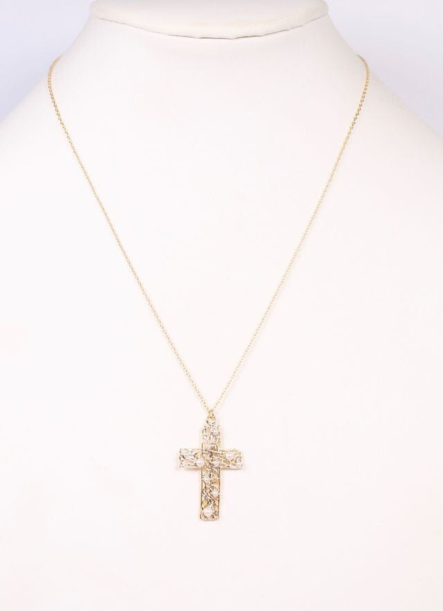 Bently Pearl Cross Necklace GOLD - Caroline Hill