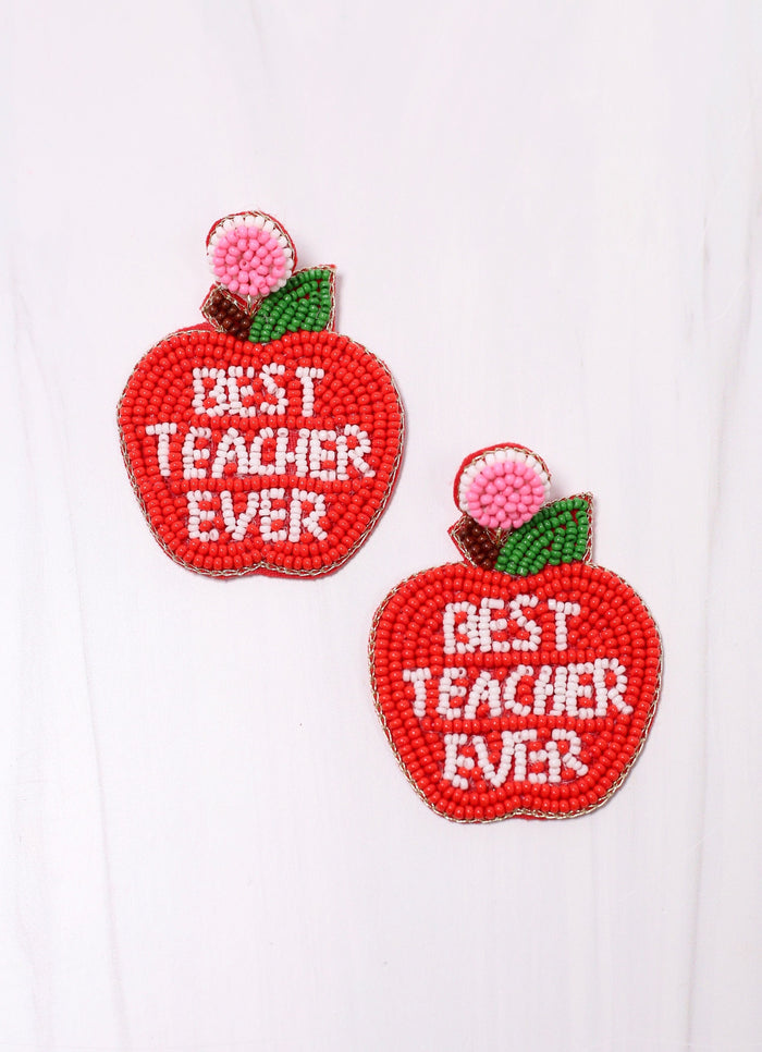 Best Teacher Ever Apple Earring RED - Caroline Hill