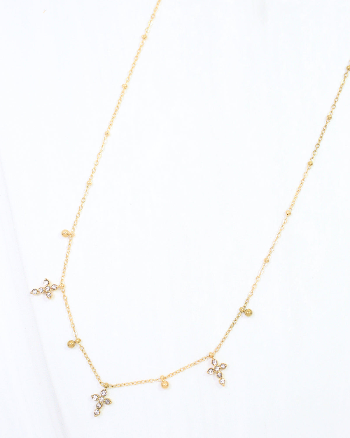 Josephina Triple Pave Cross Necklace WP Gold