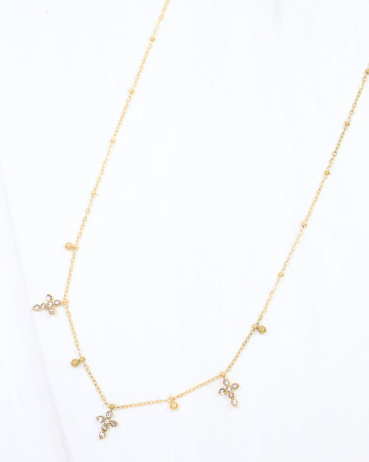 Josephina Triple Pave Cross Necklace WP Gold