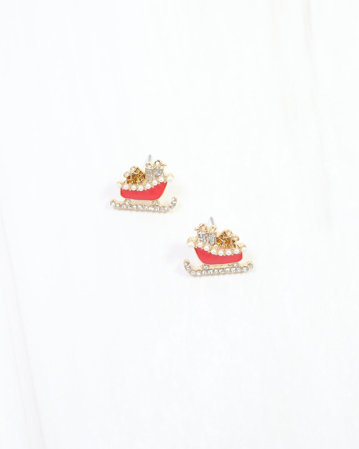 Santas Sleigh Stud Earring Red