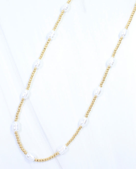 Sofie Bead and Pearl Necklace Gold