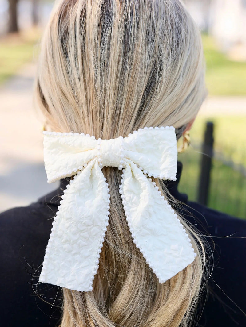 Blakely Pearl Lined Bow CREAM - Caroline Hill
