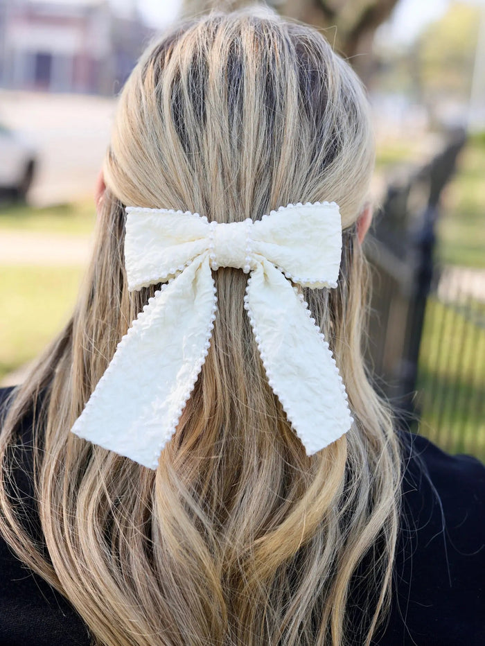 Blakely Pearl Lined Bow CREAM - Caroline Hill