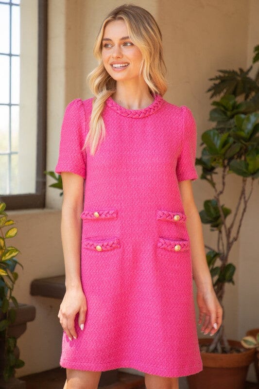 Braden Tweed Dress in Pink - Caroline Hill