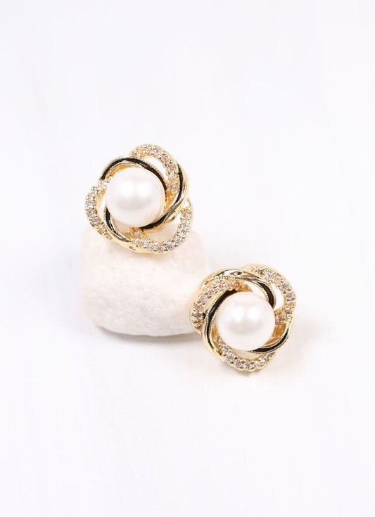 Brennan Pearl Stud Earring GOLD - Caroline Hill