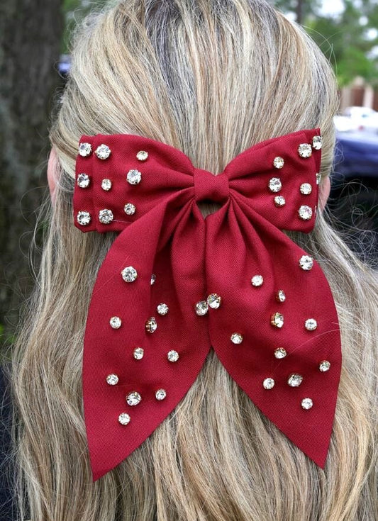 Brett CZ Hair Bow BURGUNDY - Caroline Hill