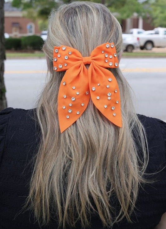 Brett CZ Hair Bow ORANGE - Caroline Hill