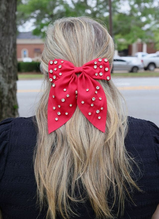 Brett CZ Hair Bow RED - Caroline Hill