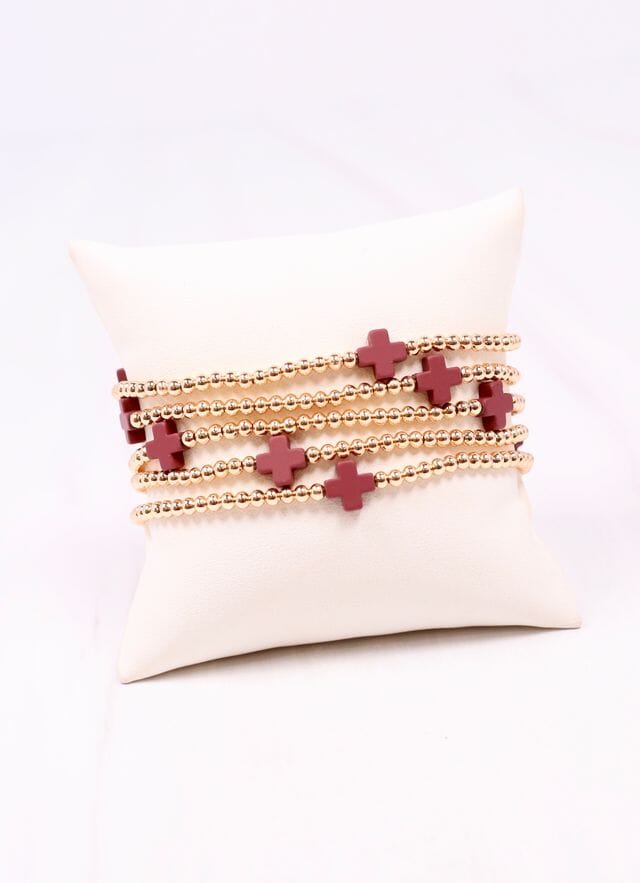 Brittany Cross Bracelet Set BURGUNDY - Caroline Hill