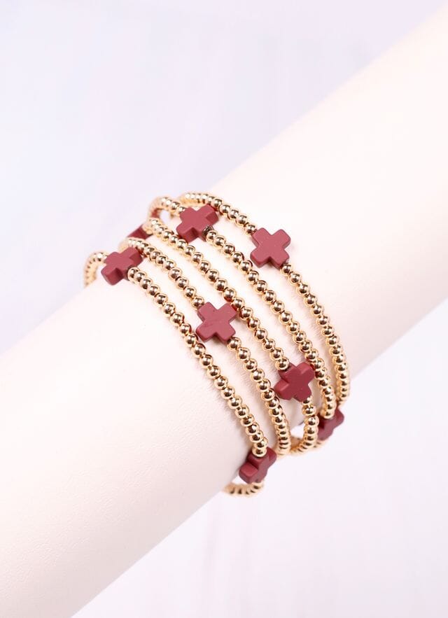 Brittany Cross Bracelet Set BURGUNDY - Caroline Hill