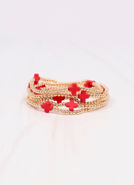 Brittany Cross Bracelet Set RED - Caroline Hill