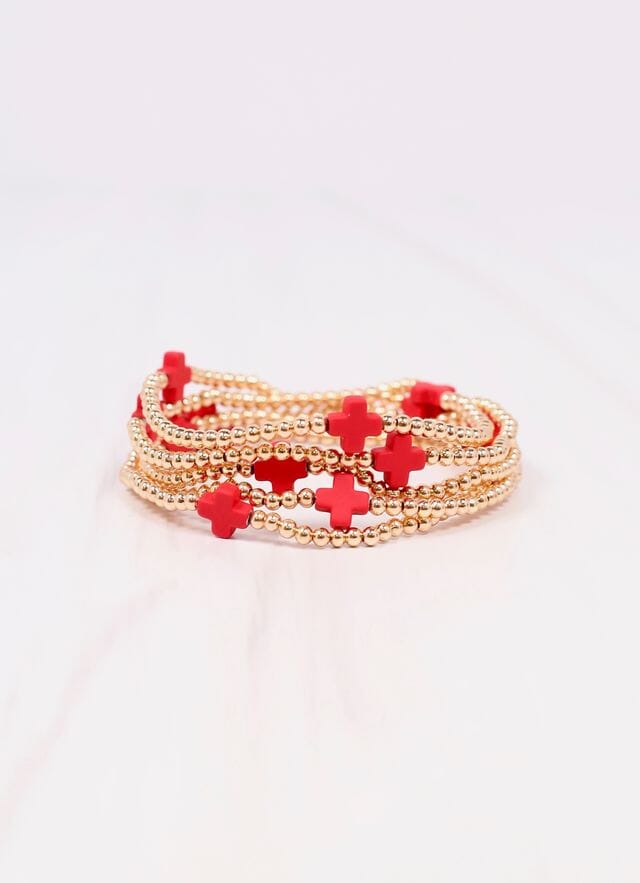 Brittany Cross Bracelet Set RED - Caroline Hill