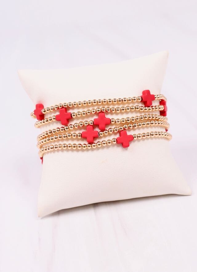 Brittany Cross Bracelet Set RED - Caroline Hill