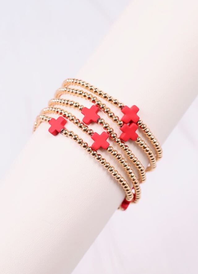 Brittany Cross Bracelet Set RED - Caroline Hill