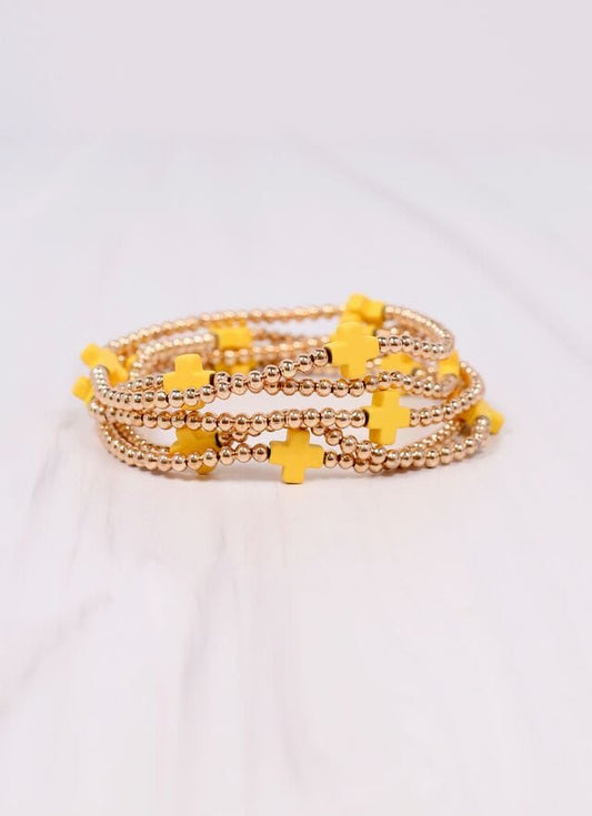 Brittany Cross Bracelet Set YELLOW - Caroline Hill