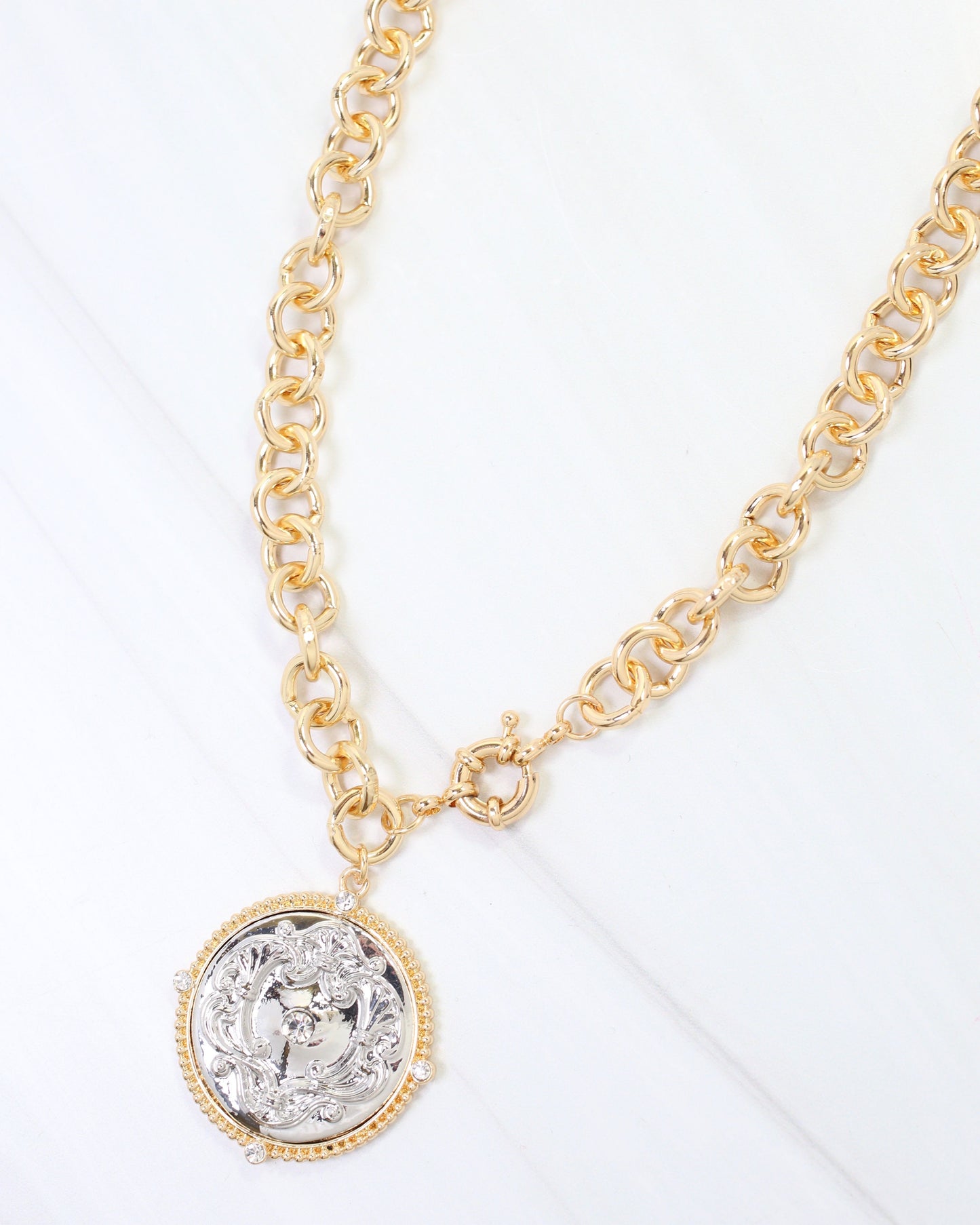 Farmington Medallion Long Link Necklace Gold