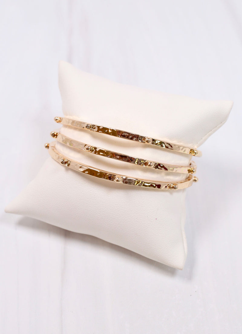 Burgen Hammered Bracelet Set SHINY GOLD - Caroline Hill