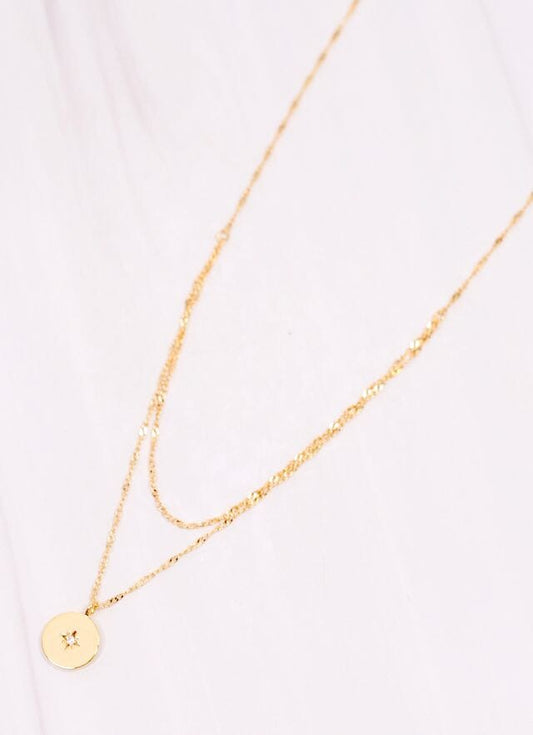 Burke Layered Necklace with Charm GOLD - Caroline Hill