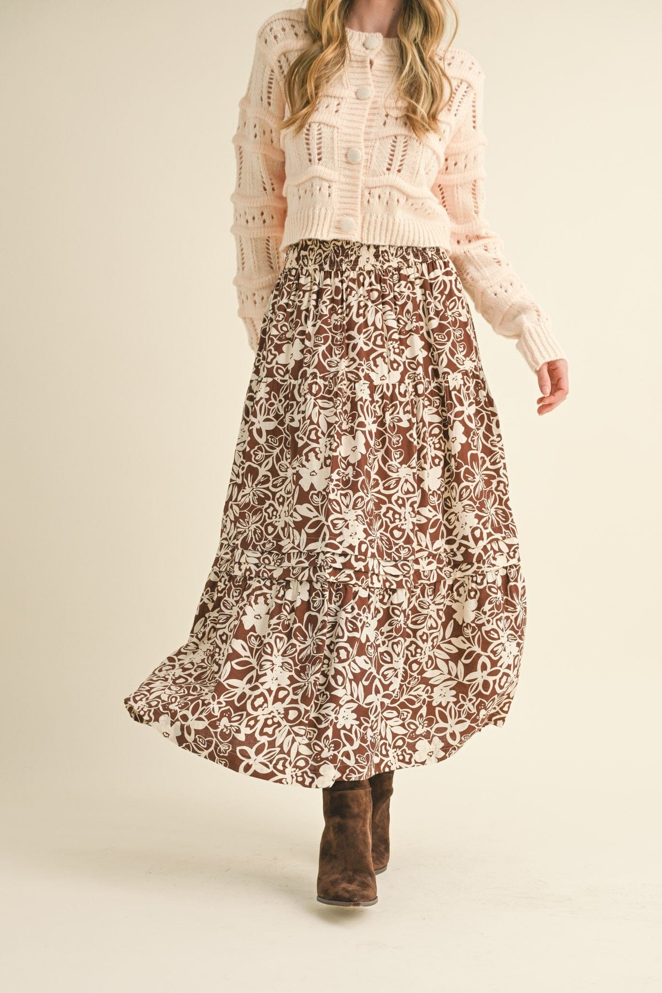 Burnt Oak Floral Midi Skirt - Caroline Hill