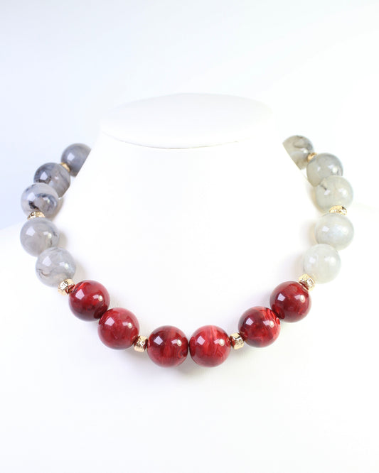 Talbot Beaded Necklace Burgundy Gray