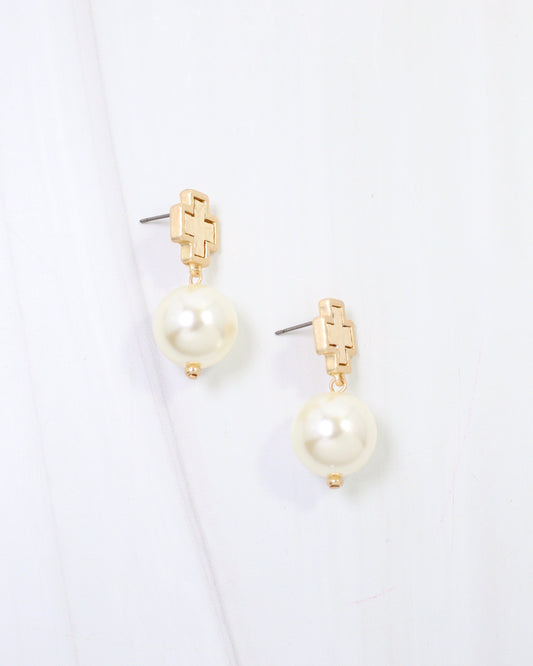 Saint Cloud Cross and Pearl Earring Gold