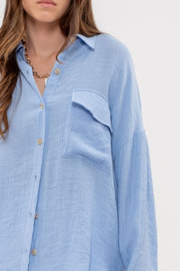 By the Way Blue Button Up Top - Caroline Hill
