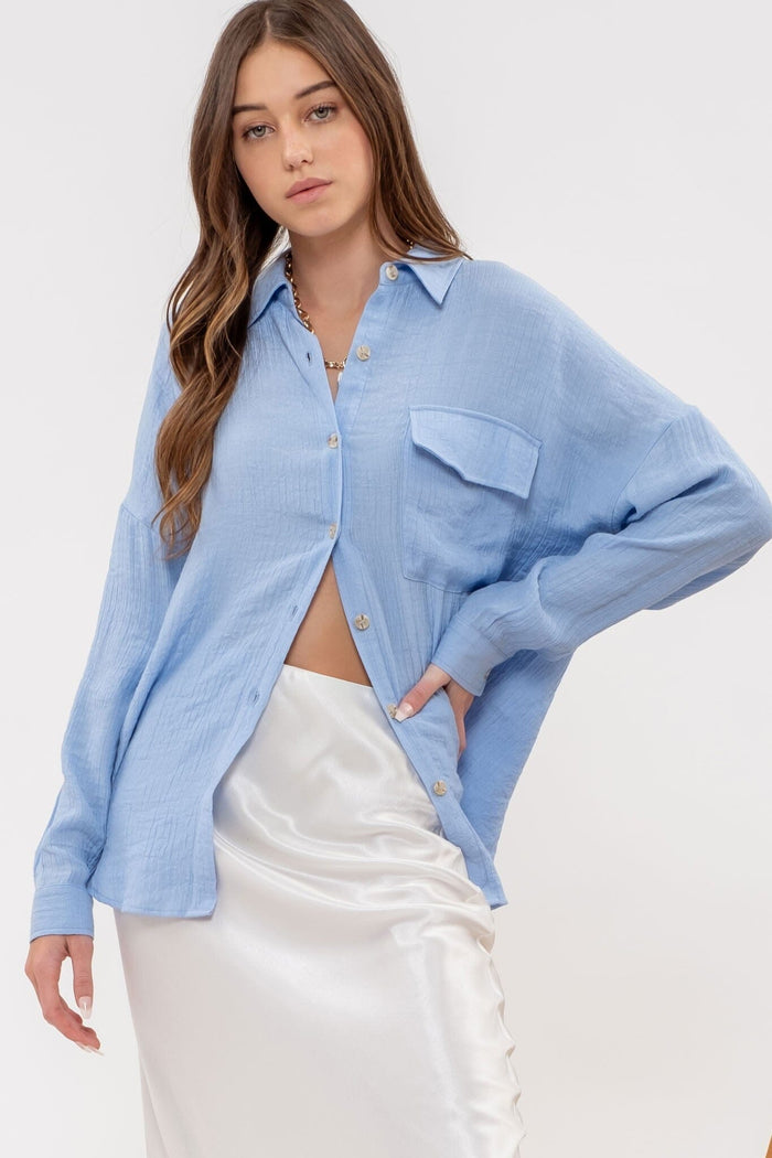 By the Way Blue Button Up Top - Caroline Hill