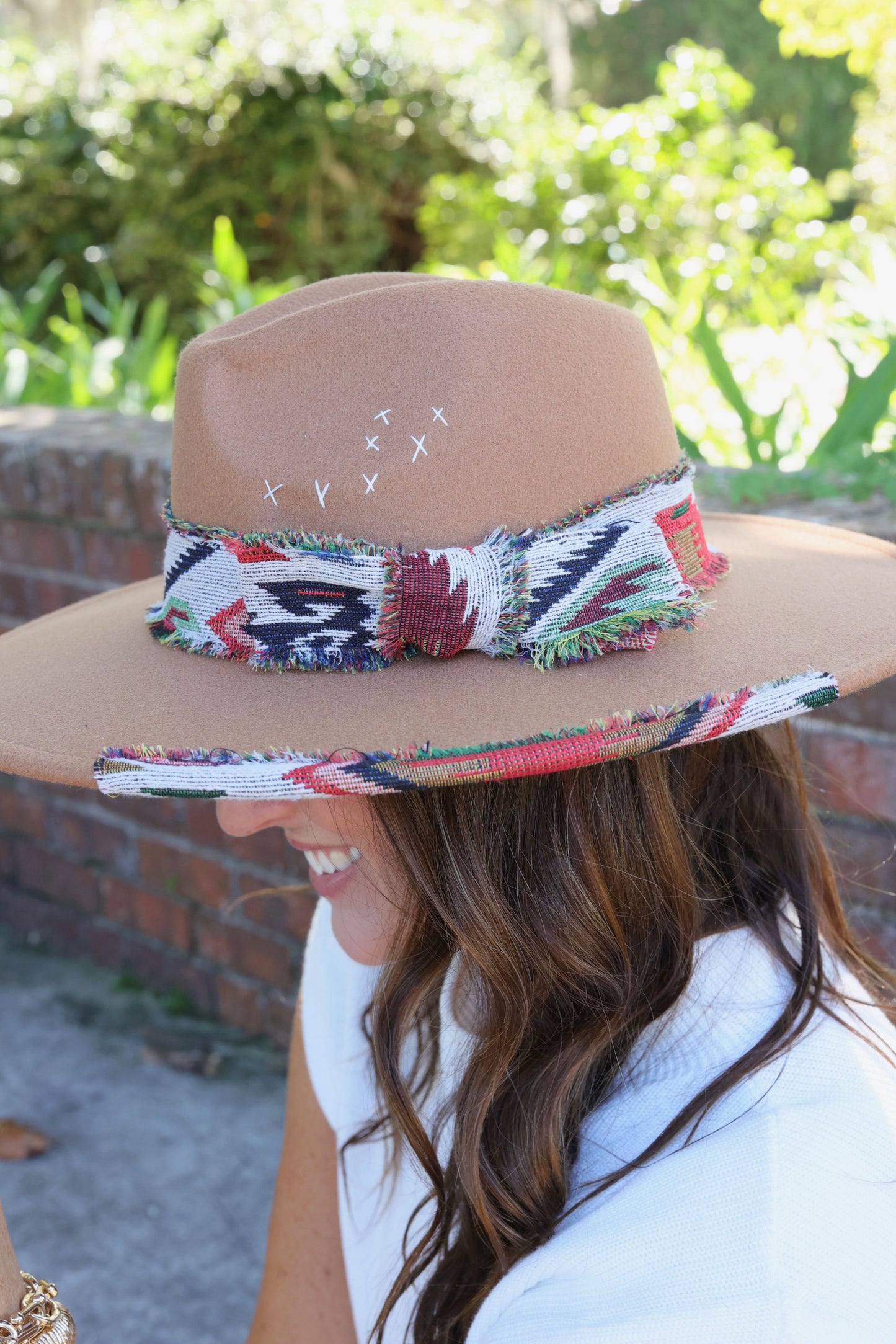 Lucie Hat with Aztec Accents Brown