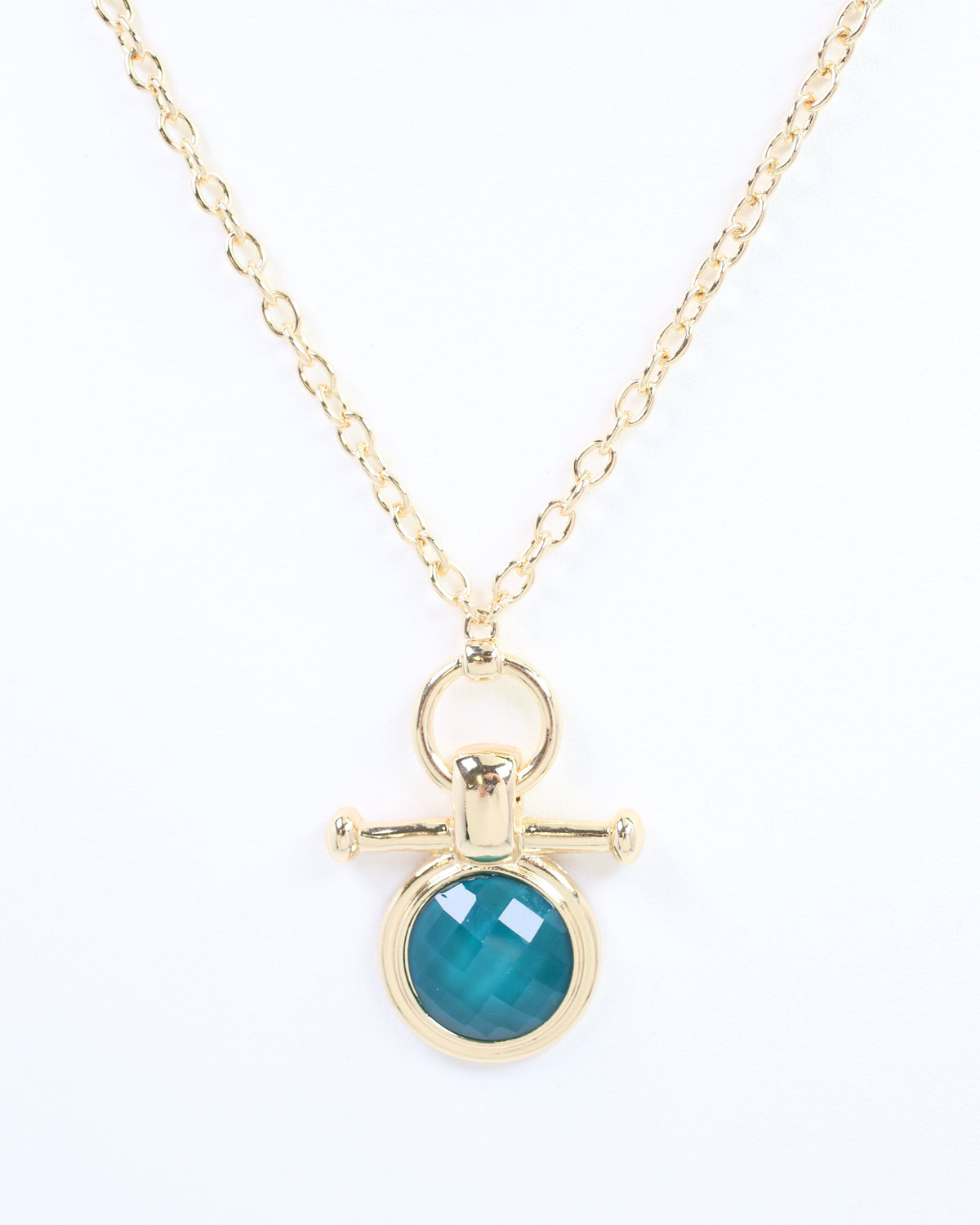 Meera Faceted Pendant Link Necklace Teal