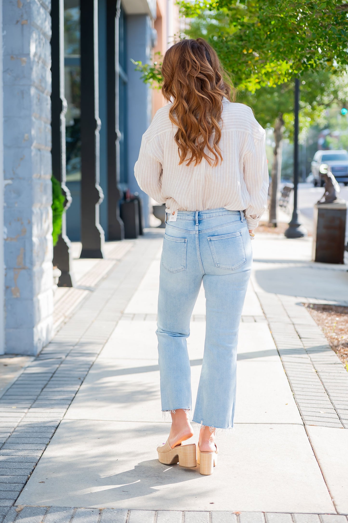 High Rise Crop Flare Distressed Hem-Light