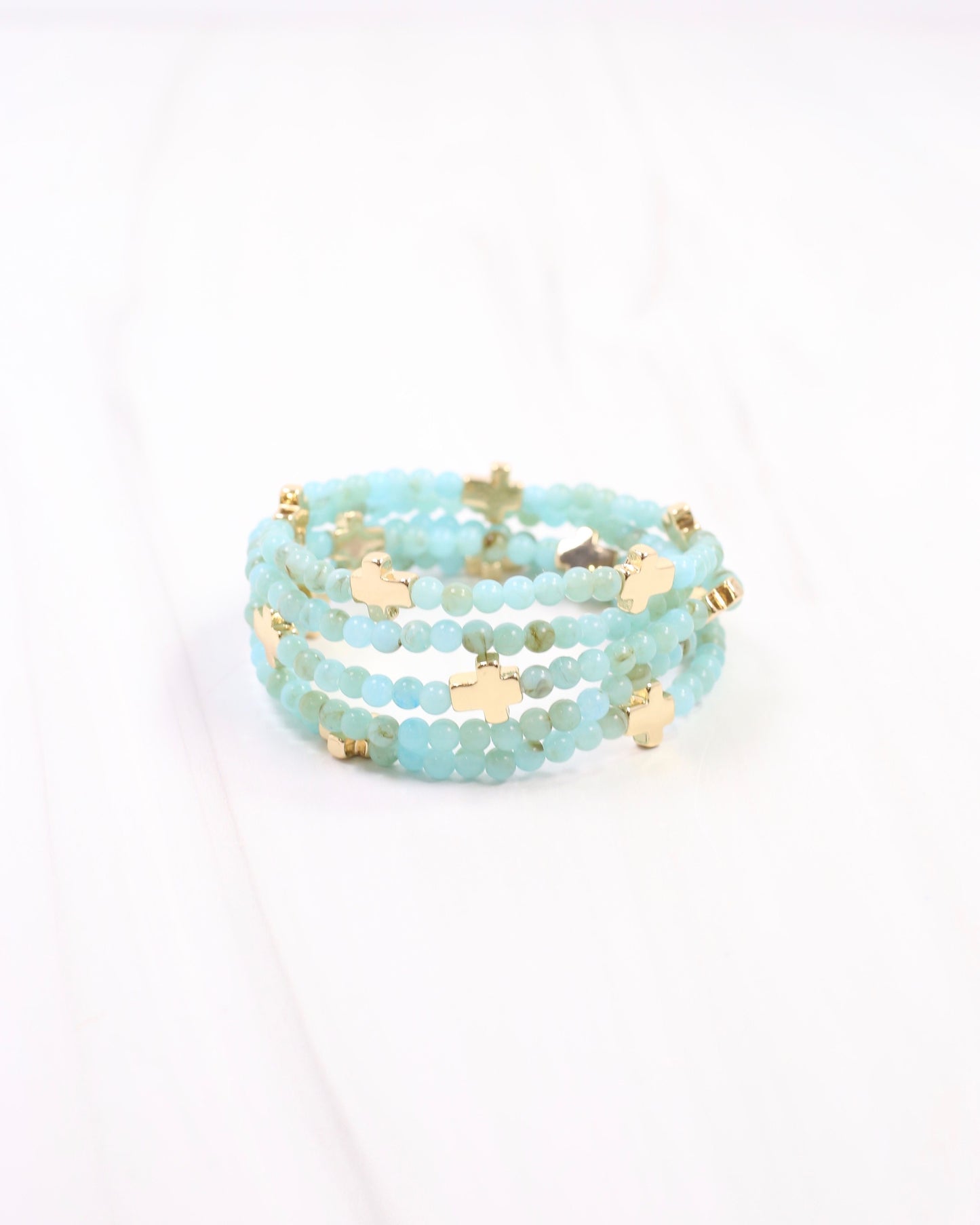 Flint Beaded Cross Stretch Bracelet Set Aqua