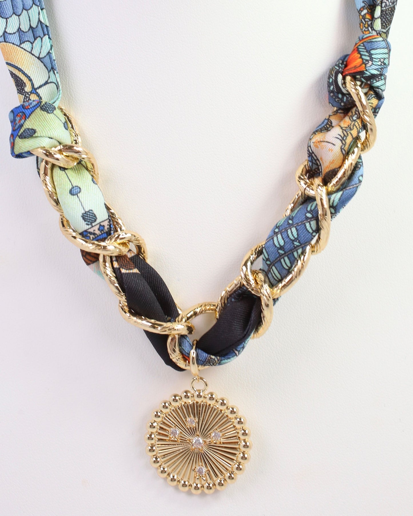 Sarah Scarf Charm Necklace Navy Orange