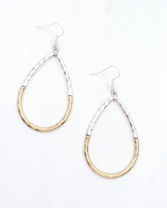 Sun Prairie Hammered Teardrop Earring Gold Silver