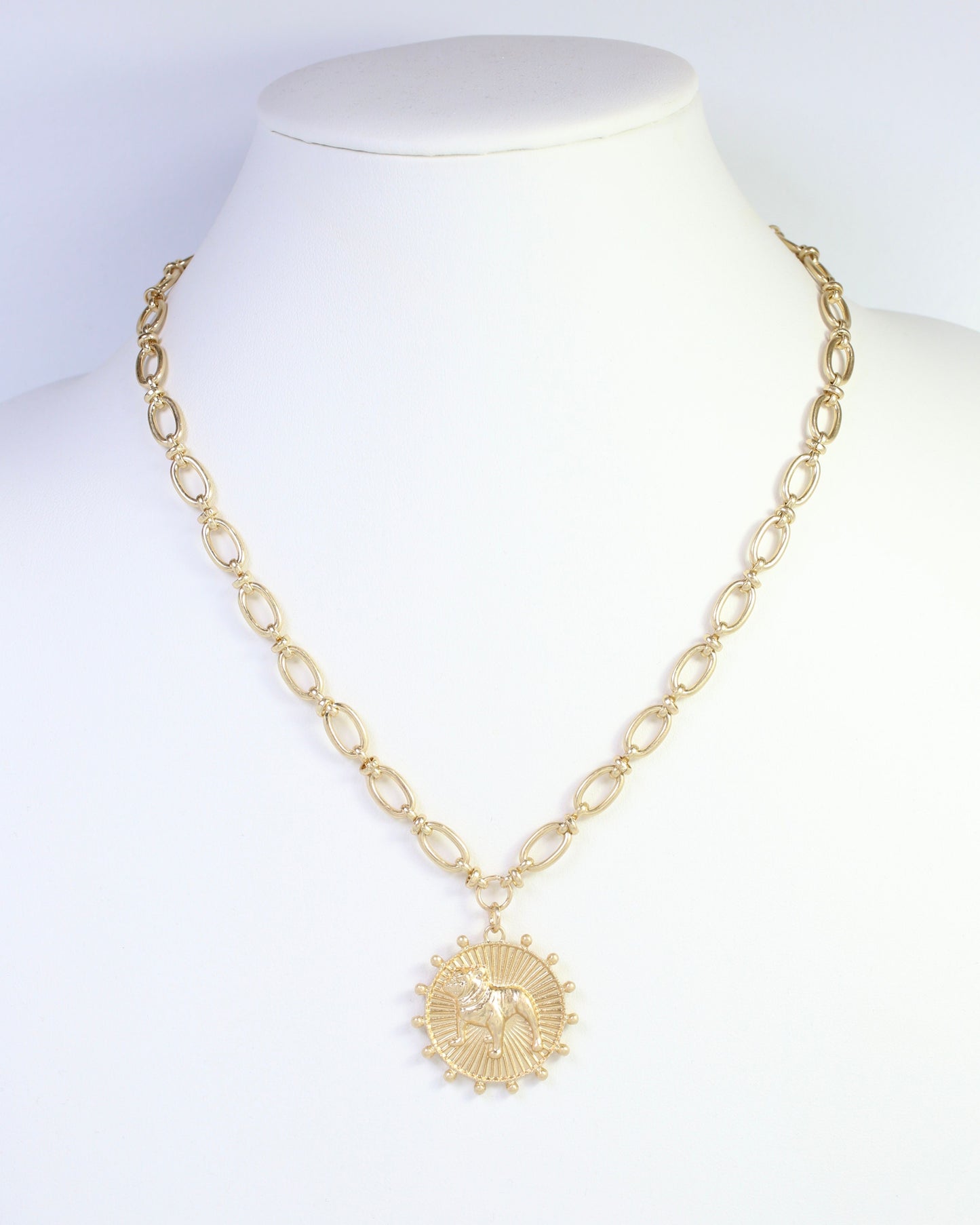 Carmen Coin Necklace Standing Dog Worn Gold