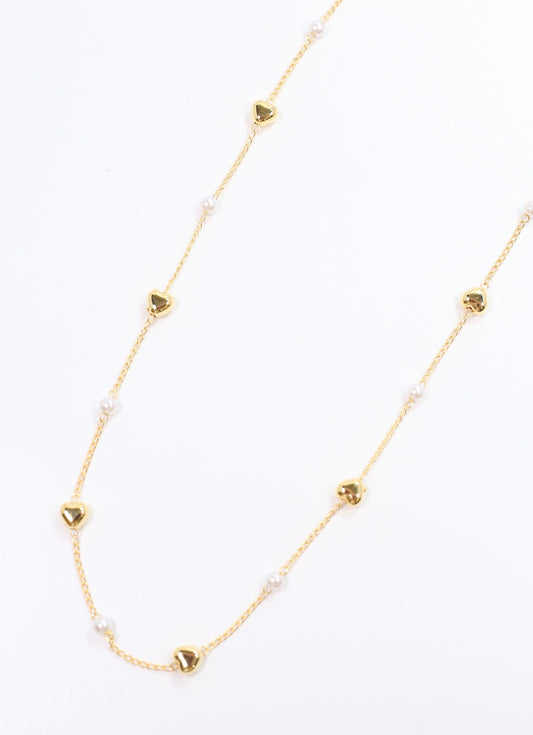 Prentice Heart and Pearl Necklace GOLD