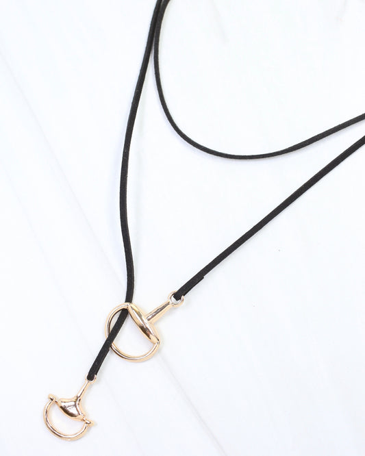 Matilda Long Horsebit Wrap Necklace Black