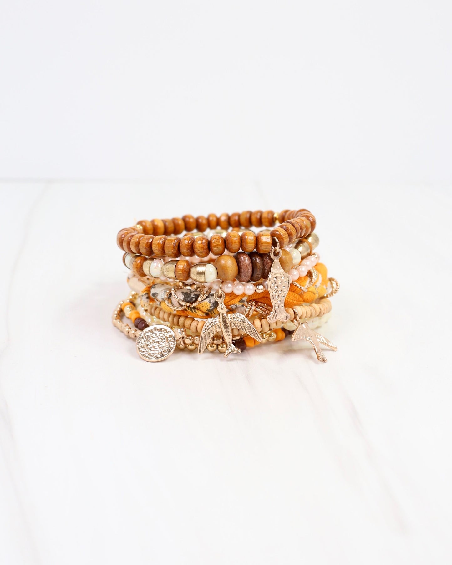 Toledo Beaded Stretch Bracelet Mustard