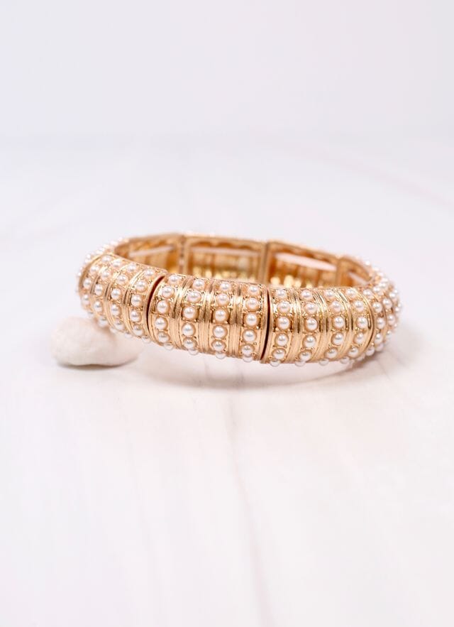 Candace Stretch Bracelet with Pearls GOLD - Caroline Hill