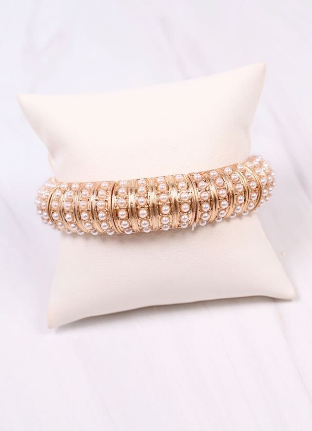 Candace Stretch Bracelet with Pearls GOLD - Caroline Hill