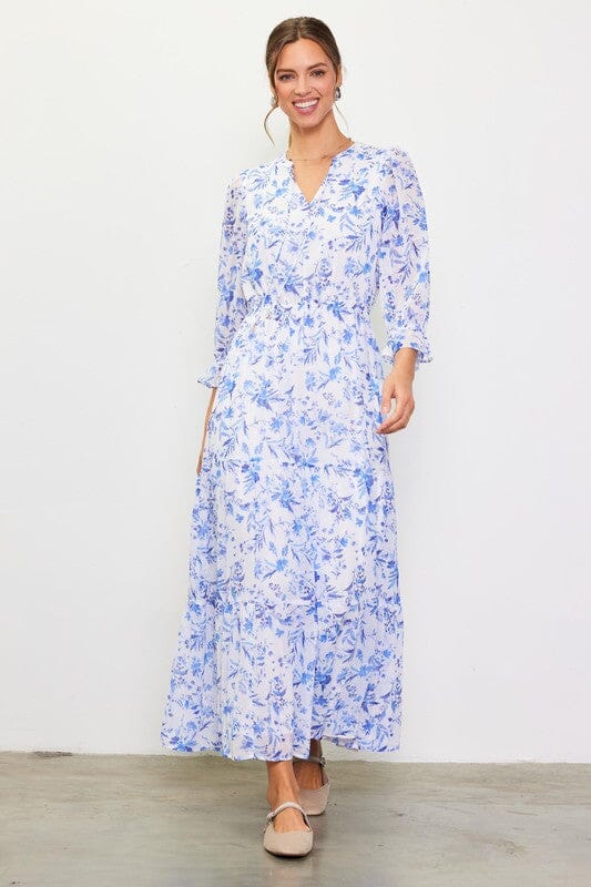 Carried Away French Blue Floral Maxi Dress - Caroline Hill