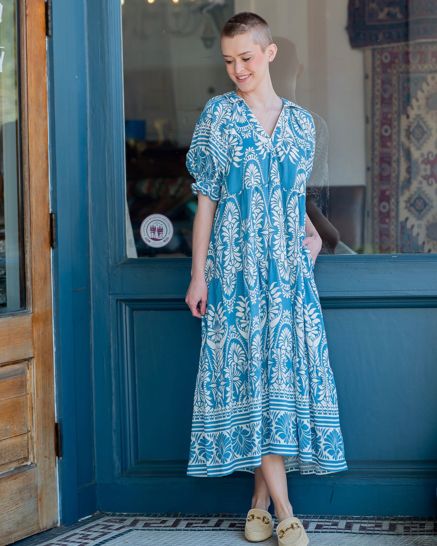 Sonnet Border Print Tiered Dress