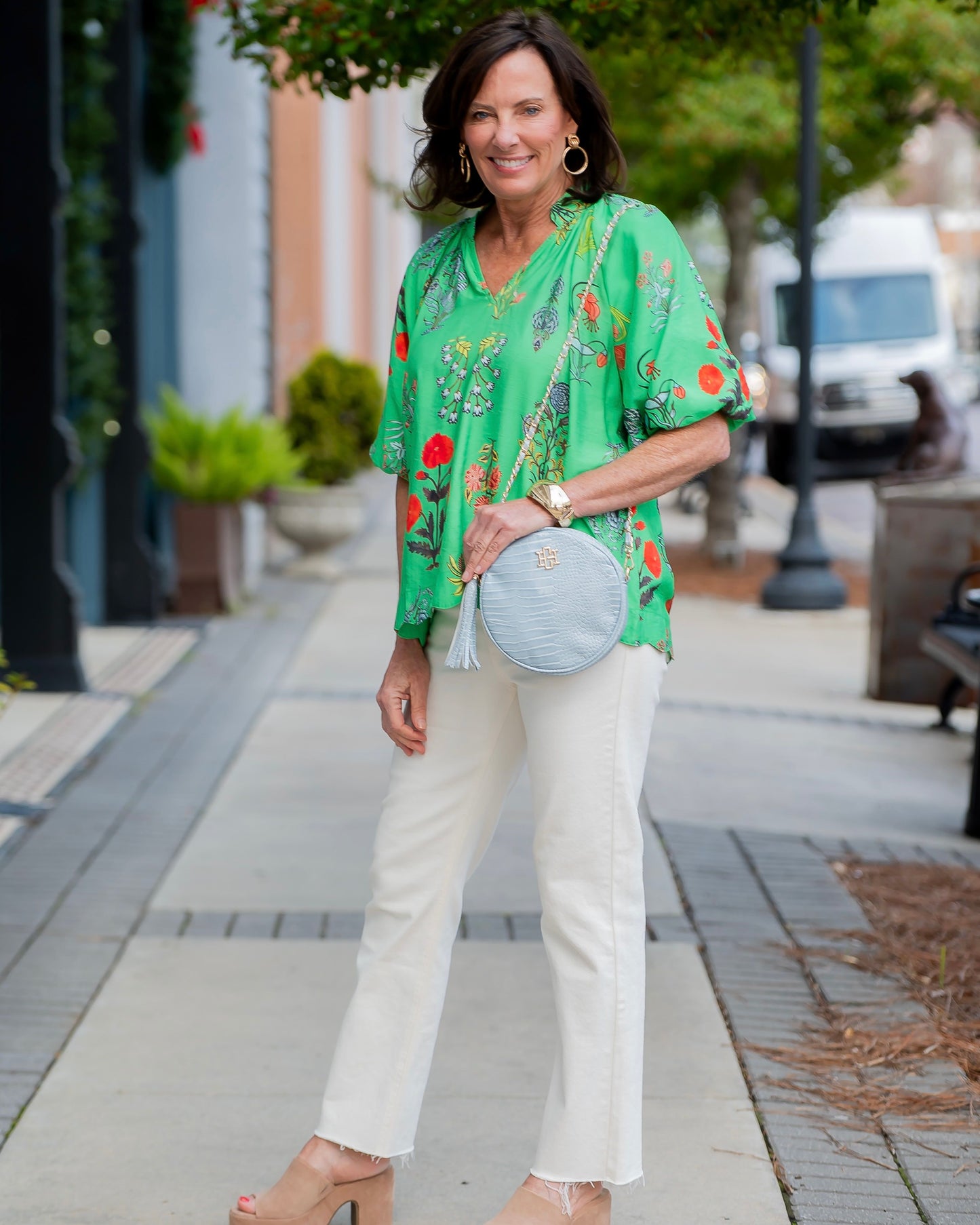 Coralville Floral Print Top-Green Mix