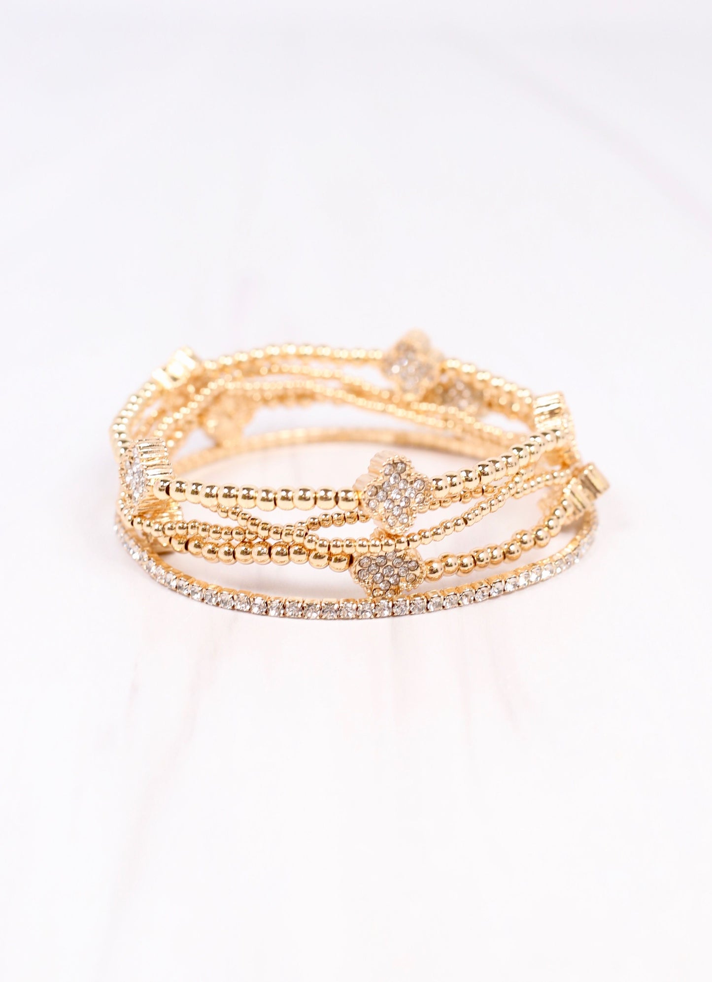 Jaine CZ Clover Bracelet Set GOLD