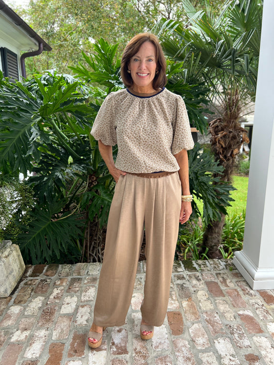 Cheer For Me Taupe Satin Pants - Caroline Hill