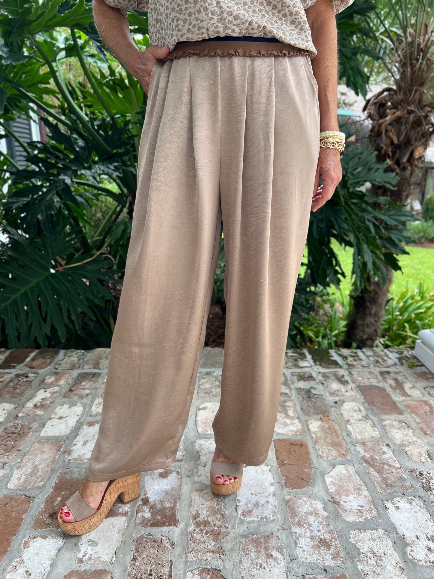 Cheer For Me Taupe Satin Pants - Caroline Hill